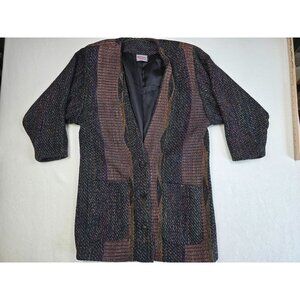 Deborah Cross Womens M/L Jacket Blazer Striped Pattern Artsy Unique Lagenlook